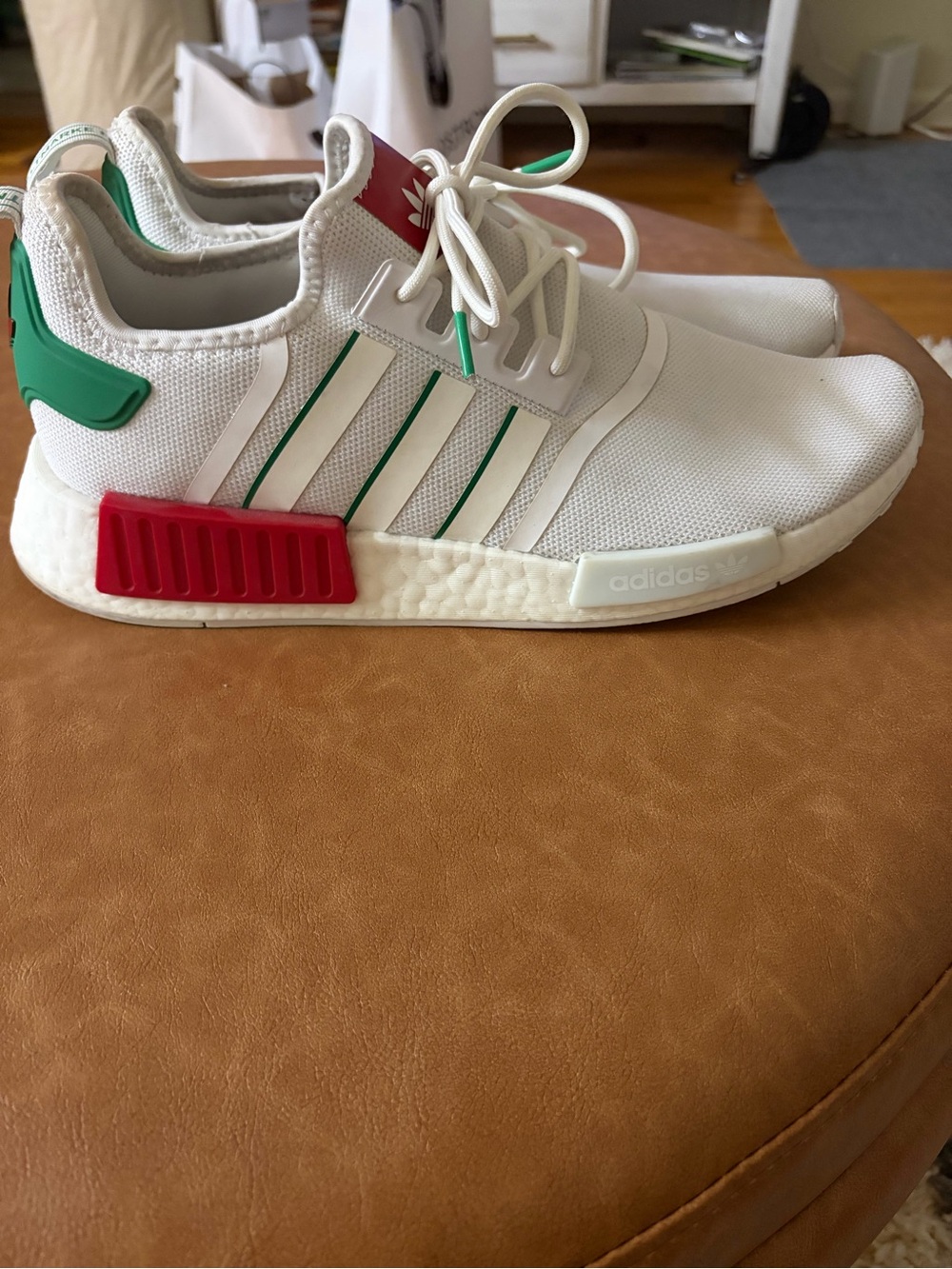 adidas White Athletic Sneakers with Green and Red Accents